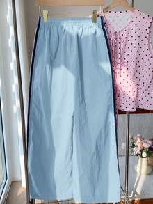 Comfortcana 女士蓝色侧条纹松紧腰宽松休闲运动裤，夏季服装，圣诞节，Y2K，新年休闲户外运动裤 - 藍色 - 查看 2