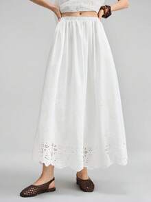 Ontre Women White Summer 2-Piece Set, Embroidered Hollow Woven Fabric, Elegant Tropical Boho Vacation Style Beaded Camisole Top Pleated A-Line Skirt - White - View 6