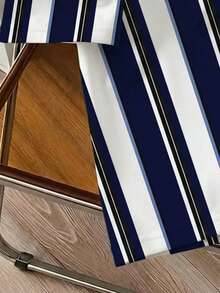 Manfinity Joysei Kaos Lengan Pendek Bergaris Blok Warna Kasual Pria, Musim Panas - Navy Blue - View 4