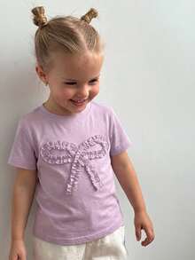 Dazy Kids Tween Girl Round Neck Short Sleeve Knit T-Shirt Fall Clothes Summer,Back To School Clothes - Lilac Purple - View 3