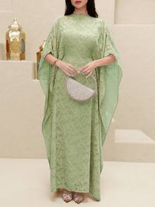 Yasmyna Đầm maxi Thổ Nhĩ Kỳ cổ bèo thanh lịch dành cho nữ & Áo Abaya truyền thống Ả Rập - màu xanh lá - Xem 3