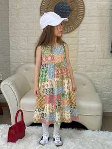 Dazy Kids Tween Girls Sleeveless Ditsy Floral Chiffon Dress, Summer Vacation Easter - Multicolor - View 4