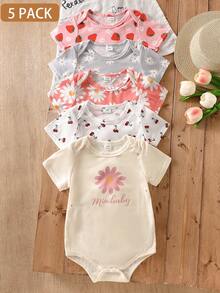 5件装女婴日常印花短袖连体衣 - 彩色 - 查看 8