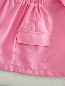 SHEIN Cute Summer Pink Striped Baby Girl Set,Knitted Butterfly Top & Suspender Skirt,Casual Baby Overalls For Vacation Outings - Hot Pink - View 5