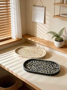 Scandinavian Luxury Natural Shell Tray With High-Quality Design, Wooden Tray With Mother-Of-Pearl Decoration, Suitable For Home Use, Worthy Storage Solution For Desktop Or Tabletop Organization - Multicolor - View 3