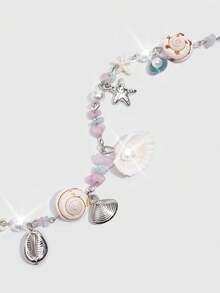 Viva Strut 1Pc Seashell Ornament For A Holiday-Style Starfish Shell Chain Bag, Marine Tail Conch Beach Keychain, Suitable For Matching With A Small Square Bag When Out On Vacation. - Silver - View 4