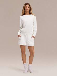 SoftCalm Modal Cozy Companion Soft Silky-Smooth Breathable Waist-Length Boatneck Pullover Sweatshirt Daily Casual Wear - White - View 7