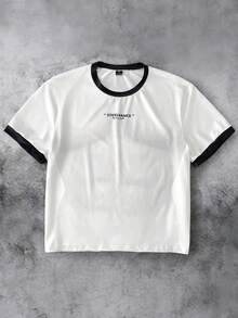 STEELVANCE 男士休闲撞色滚边字母印花短袖T恤，夏季 - 白色 - 查看 3