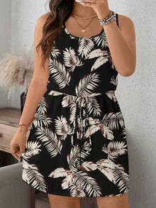 EMERY ROSE Đầm không tay cổ tròn dáng rộng, tối giản, phong cách retro, in họa tiết lá cây, thích hợp cho mùa hè. - Nhiều màu - Xem 1