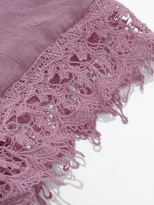 Linhara Plus Size Solid Color Short Sleeve Lace Patchwork Casual Summer T-Shirt For Women - Pink - View 8