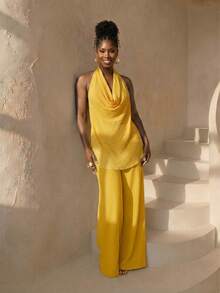 BamGleam Áo kiểu nữ màu vàng cổ xếp ly thiết kế mới, thích hợp cho mùa xuân, ngày lễ tình nhân, năm mới, phong cách nhiệt đới năng động, phù hợp cho du lịch, mặc hàng ngày, đi học, dự tiệc và tụ họp. - Màu vàng - View 7