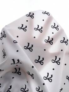 SHEIN Cute Black And White Summer Dress For Tween Girl,Back-To-School School Wear,Short-Sleeve Loose Fit With 3D Ruffled Bow And Mini Bow Print Ruffled Hem - Black - View 4