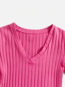 SHEIN EZwear 大码女式V领休闲百搭连体衣，适合日常穿着 - 中紫紅色 - 查看 3