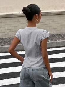 Muchica Blue Striped Woven Fitted Shirt For Women - Blue and White - View 2