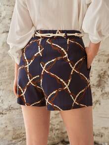 MOTF PREMIUM QUẦN SHORT NỮ HỌA TIẾT VẢI LINEN CẠP THẤP, XUÂN/HÈ - Màu xanh hải quân - Xem 6