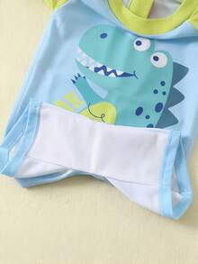 SHEIN Bộ đồ bơi dài tay chống nắng cho bé trai, họa tiết cua dễ thương, sọc xanh tương phản, thích hợp cho kỳ nghỉ, bãi biển, lướt sóng, đồ bơi dài tay cho bé trai. - Màu xanh lam - Xem 7