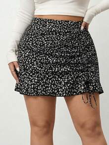 Enliva Falda de playa de vacaciones con detalles de cordón y estampado floral diminuto, para vacaciones de verano, para mujeres de talla grande y silueta redondeada - Negro - Ver 9