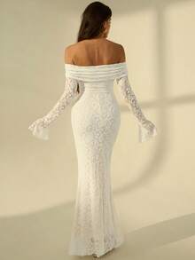 SHEIN Tall Đầm ôm sát tay dài trễ vai thắt nơ phía trước dành cho nữ, đầm dự tiệc năm mới, đầm dự tiệc Valentine. - Màu be - Xem 2