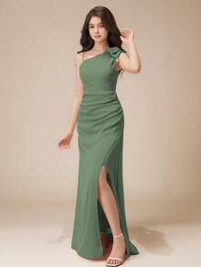 Váy dài xếp ly nơ một bên vai thanh lịch cho bé gái tuổi teen, phù hợp cho những dịp trang trọng như đám cưới, vũ hội, tiệc sinh nhật, biểu diễn - màu xanh lá - Xem 4