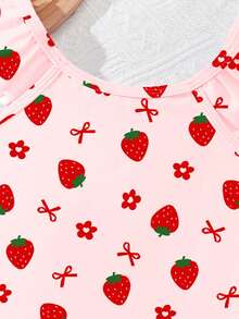 SHEIN Baby Girls' Casual Fitted Strawberry Print One-Piece Swimsuit, Suitable For Summer - Multicolor - View 6