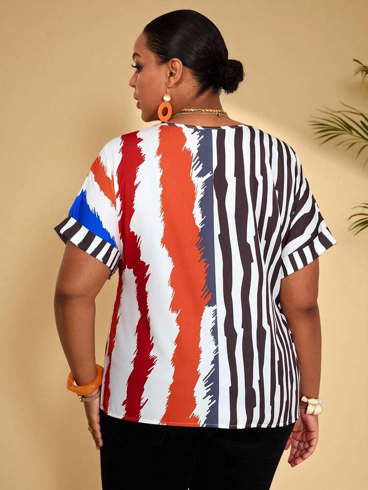 Plus Size Women Round Neck Color Block Casual Everyday Short Sleeve Shirt Plus Size Tops For Women Plus Size Summer Clothes Plus Size Women Clothes Plus Size Blouse Summer Tops   Summer Outfits Summer Clothes Spring Dress Spring Outfit Women Spring Clothing Beach Vacation Outfits For Women Vacation Dress Bohemian   Festival Outfits For Women Beach Outfits For Women Casual Blouses For Women