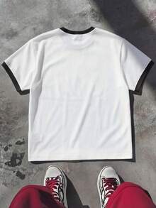 Manfinity Hypemode Áo thun nam tay ngắn phối màu tương phản, kiểu dáng thường ngày, thích hợp cho mùa hè. - trắng - Xem 2