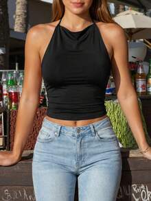 Swim Vcay 优雅黑色圣诞派对无袖吊带上衣，女士冬季款 - 黑色 - 查看 5