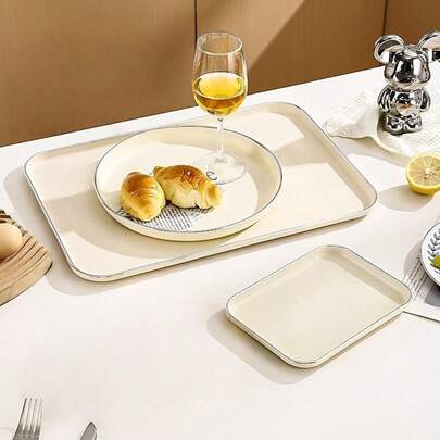 1Pc Light Luxury Square Tray & Plate Set, Decorative Storage Plate For Entryway, Living Room & Dining Room, Serving Platter For Teapot, Cups, Fruits, Snacks & Desserts, Practical Bone Dish & Table Waste Tray For Home & Party Use