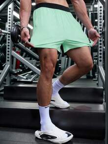 Gym Rark Men's Contrast Color Elastic Waist Pocket Sports Shorts, Gym - Mint Green - View 3