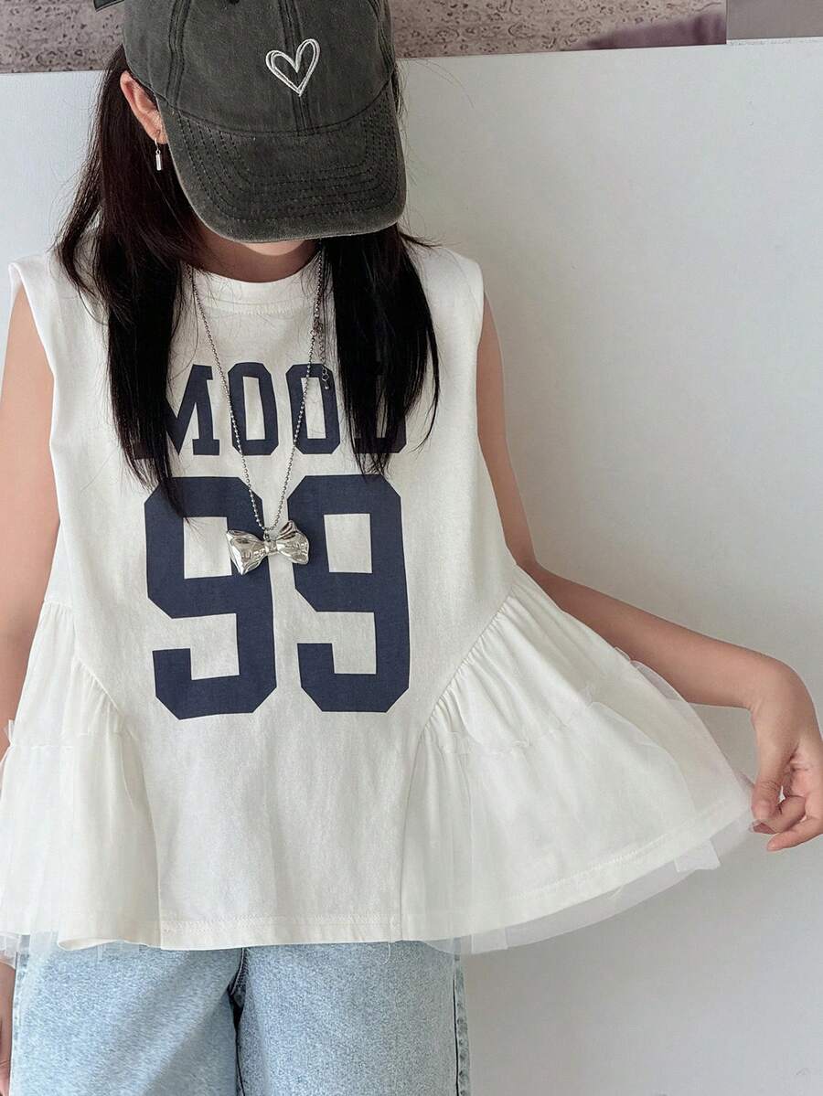 Dazy Kids Tween Girls Round Neck Printed Sleeveless T-Shirt, Summer,Back To School Clothes - White - View 1