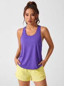 Core Rhythm 夏季休闲纯色网眼拼接运动背心 - 紫色 - 查看 4