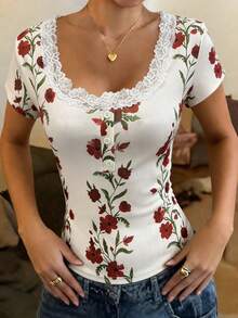 Pariaura Áo nữ ngắn tay ôm dáng, cài cúc phía trước, viền ren, size S, thích hợp cho mùa hè, mùa xuân, ý tưởng phối đồ cho nữ, áo nữ mùa hè, áo ngắn tay dễ thương, áo nữ thường ngày, áo nữ thanh lịch cho mùa hè - Màu be - Xem 7
