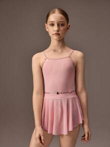Tween Girls' Pink Minimalist High Stretch Fabric Sleeveless Leotard With Bow Tie And Mesh Cutout, Suitable For School, Professional Training, Ballet, Gymnastics, Dance Studio Practice Ballet Dress Kids Kids Ballet Outfit Girls Dance Wear Ballet Clothes For Girls Dance Outfit For Kids - Pink - View 4