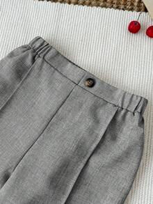 SHEIN 男童舒适休闲时尚杏色裤子，男童校服裤，下装，返校季 - 淺灰色 - 查看 4