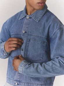 Musero Oversized Boxy Pin Stripe Button Through Denim Jacket Autumn Winter Only Streetwear - Light Wash - View 2