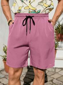 VIVINTIMO Men's Solid Color Drawstring Pocket Loose Shorts, Holiday - Dusty Pink - View 6