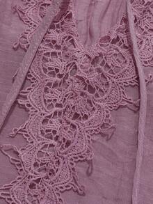 Linhara Plus Size Solid Color Short Sleeve Lace Patchwork Casual Summer T-Shirt For Women - Pink - View 3
