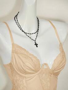 SHEIN ICON Débardeur moulant à dos nu taille haute en patchwork de dentelle, style carnaval printanier Y2K pour femmes - Nude - Voir 9