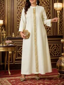 Al Najma Plus Size Women's Turkish Maxi Dress Arabic Traditional Abaya Birthday White Summer Modest - Apricot - View 10