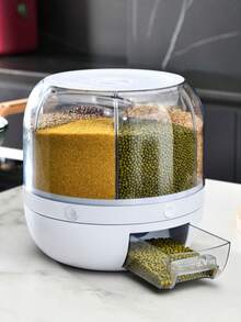 1 pieza Recipiente de almacenamiento de granos giratorio de 360 grados con compartimentos, cubo de arroz a prueba de humedad y resistente a insectos, cubo de arroz a presión para el hogar, disponible en varios colores, adecuado para almacenar diversos granos y arroz, a prueba de insectos y a prueba de polvo, recipiente de almacenamiento de granos, recipiente de almacenamiento de alimentos, almacenamiento de cocina - Multicolor - Ver 1