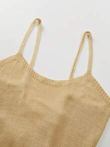 Swim Chiccia New Elegant Knitted Spaghetti Strap Summer Dress, Women's Summer Midi Dress, Fitted Slimming Soft Breeze Sleeveless Bodycon Long Dress, Elegant Party & Beach Outfit - Yellow - View 7