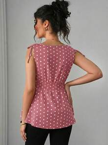 Momance 孕妇波点印花扭结前襟无袖休闲背心，春夏款 - 藕粉色 - 查看 2