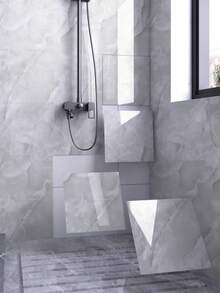 8 Tấm Giấy Dán Tường Gạch Sứ Vân Đá Mịn, Kích Thước 11.81in/11.81in 0.7㎡, Chống Thấm Nước, Chống Ẩm, Tấm Dán Tường 3D Tự Dính, Dùng Cho Phòng Tắm (Không Phải Gạch Thật) - Màu xám nhạt - Xem 1