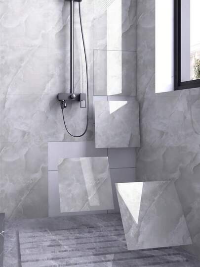 8片装 11.81英寸/11.81英寸 0.7平方米 光滑大理石纹陶瓷瓷砖壁纸 防水防潮墙面装饰 3D自粘墙板 适用于浴室 非实物瓷砖