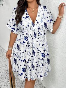 SHEIN Frenchy Vestido casual de vacaciones con estampado floral de talla grande - Multicolor - Ver 1