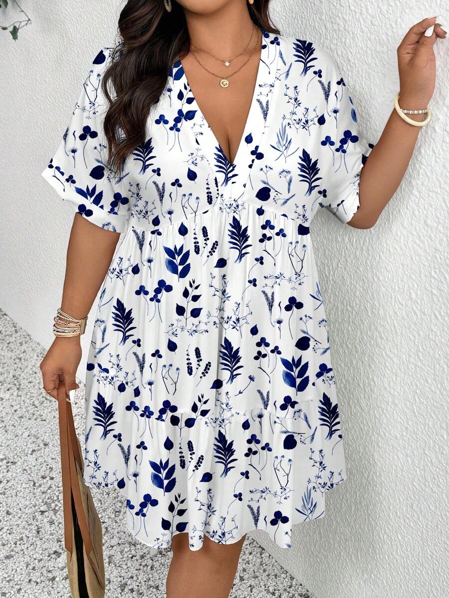 SHEIN Frenchy Vestido casual de vacaciones con estampado floral de talla grande - Multicolor - Ver 1