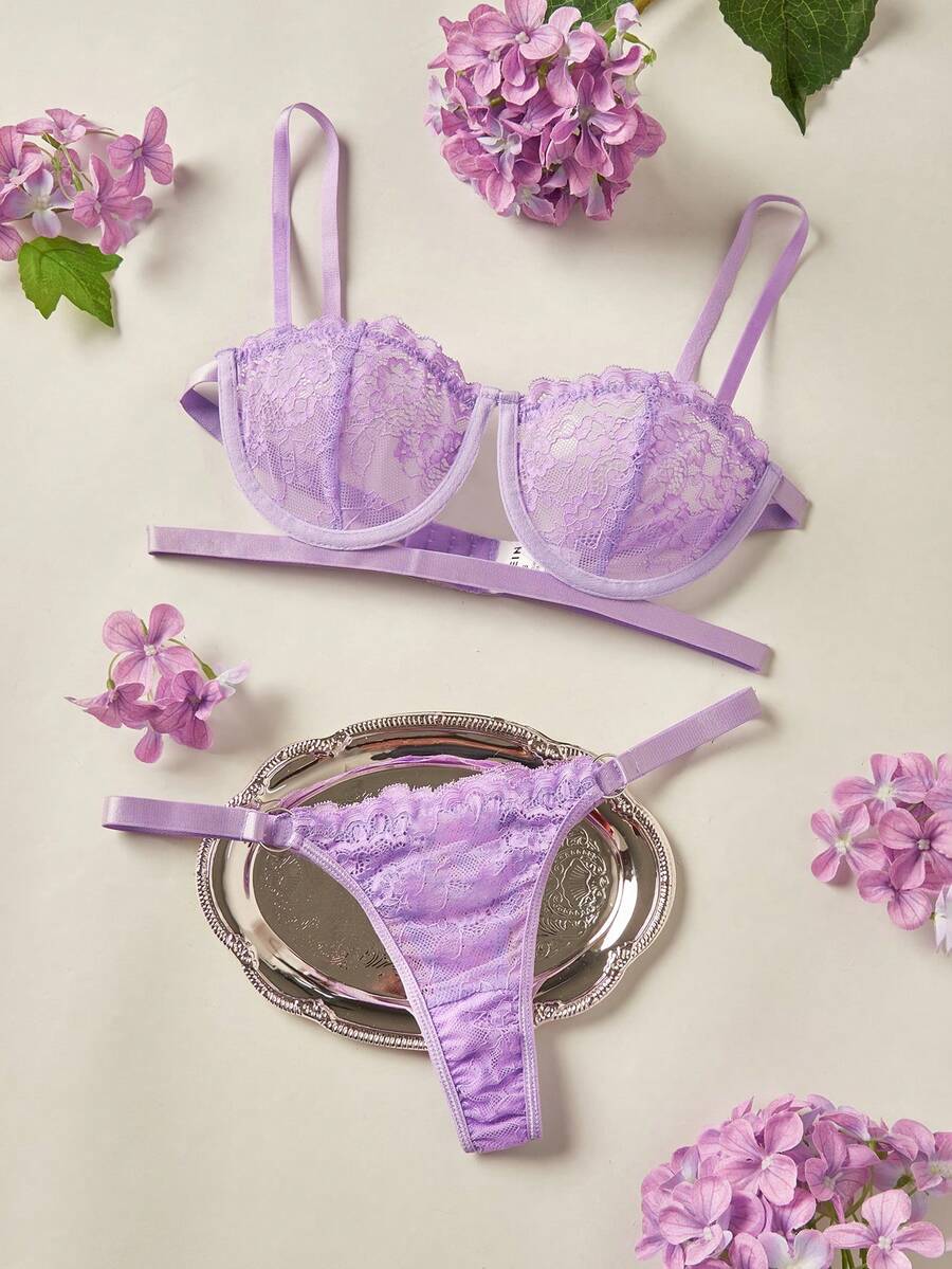 Elorette Lencería sexy para mujer con aros y tanga, conjunto de dos piezas para salir - Púrpura malva - Ver 1
