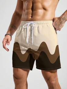 ZELFYO 男士撞色休闲沙滩短裤 - 咖啡棕 - 查看 4