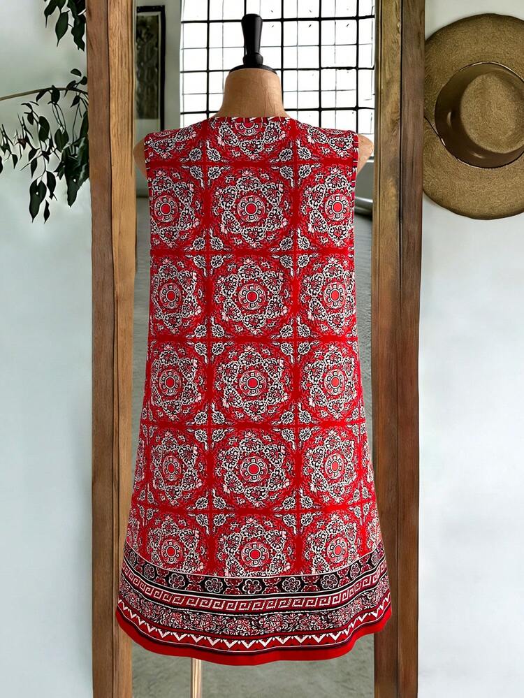 Plus Size Women Floral Print Sleeveless Casual Dress