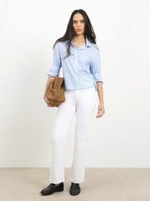 KSTM 宽松版型女士条纹纽扣衬衫，胸前口袋，卷边袖口设计，适合日常休闲穿着。 - 彩色 - 查看 3
